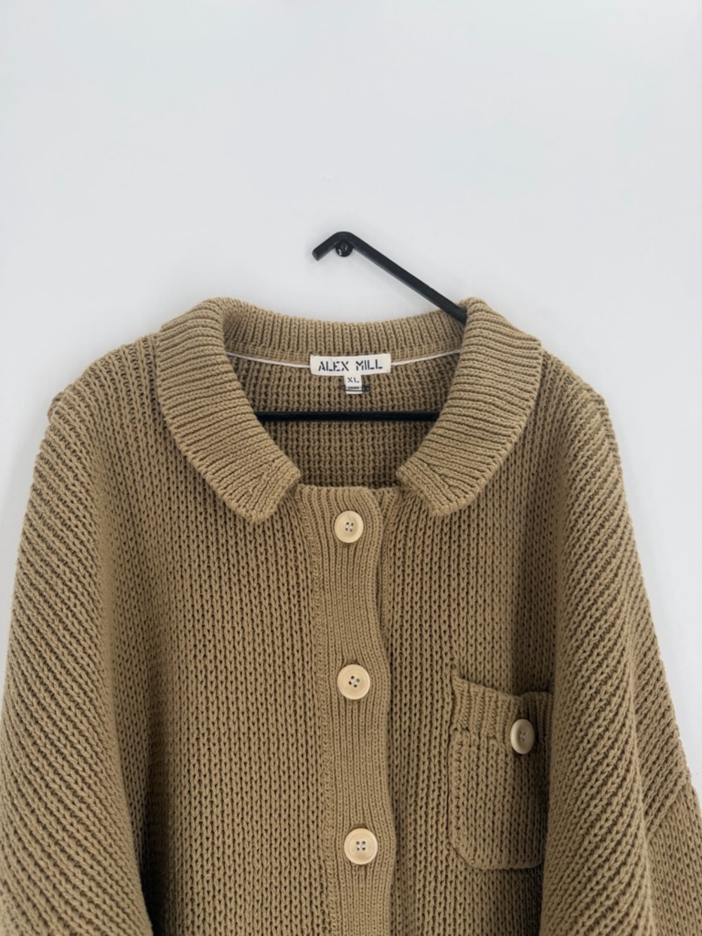 Alex Mill Parker Chunky Knit Ribbed Patch Pocket Cardigan Vintage Khaki